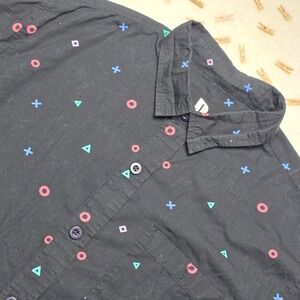 PlayStation Men's Short Sleeve Button Up Shirt‎ L Black Logo Pattern Gamer